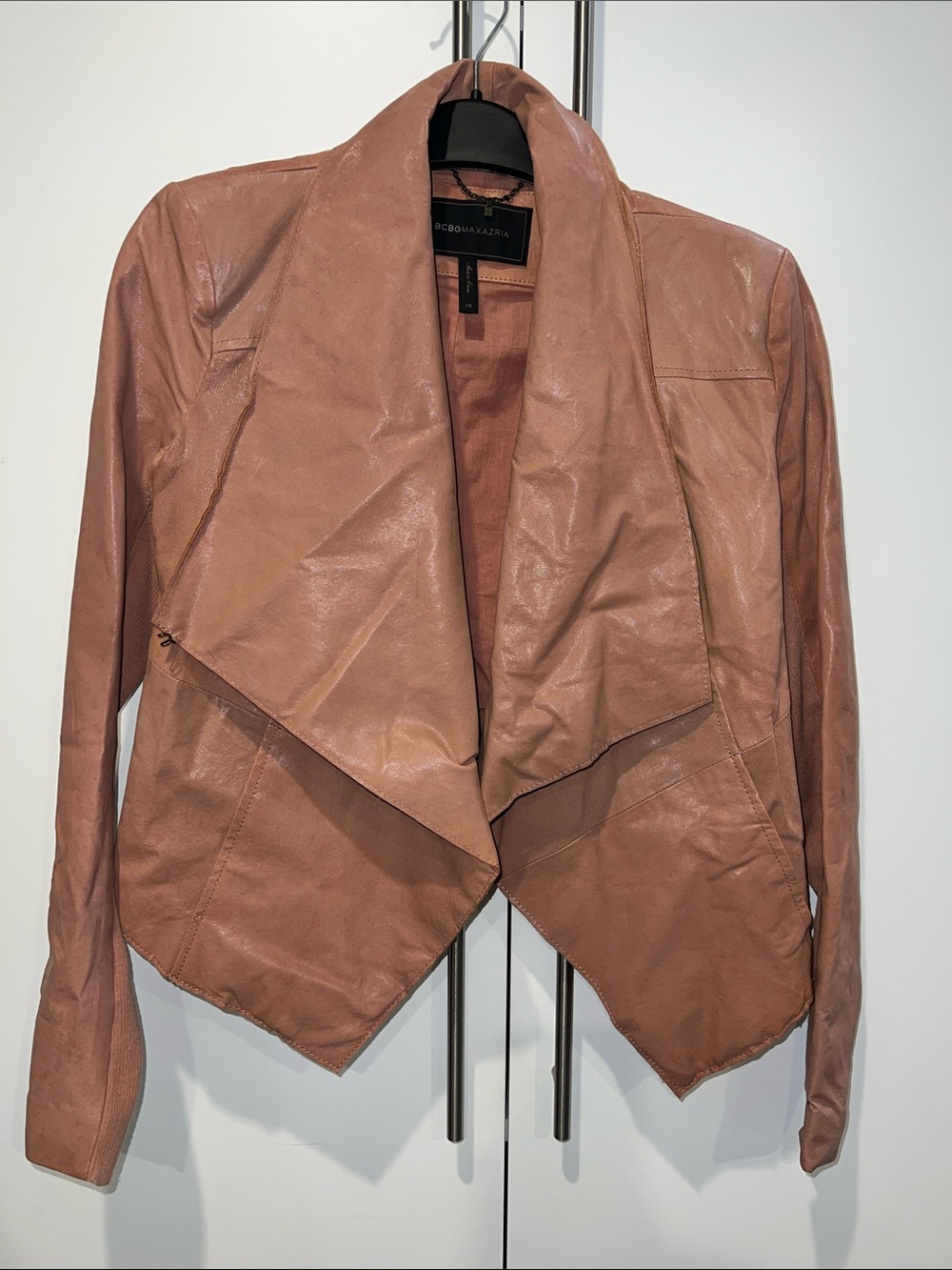 BCBGMaxAzria Brown Draped Leather Jacket